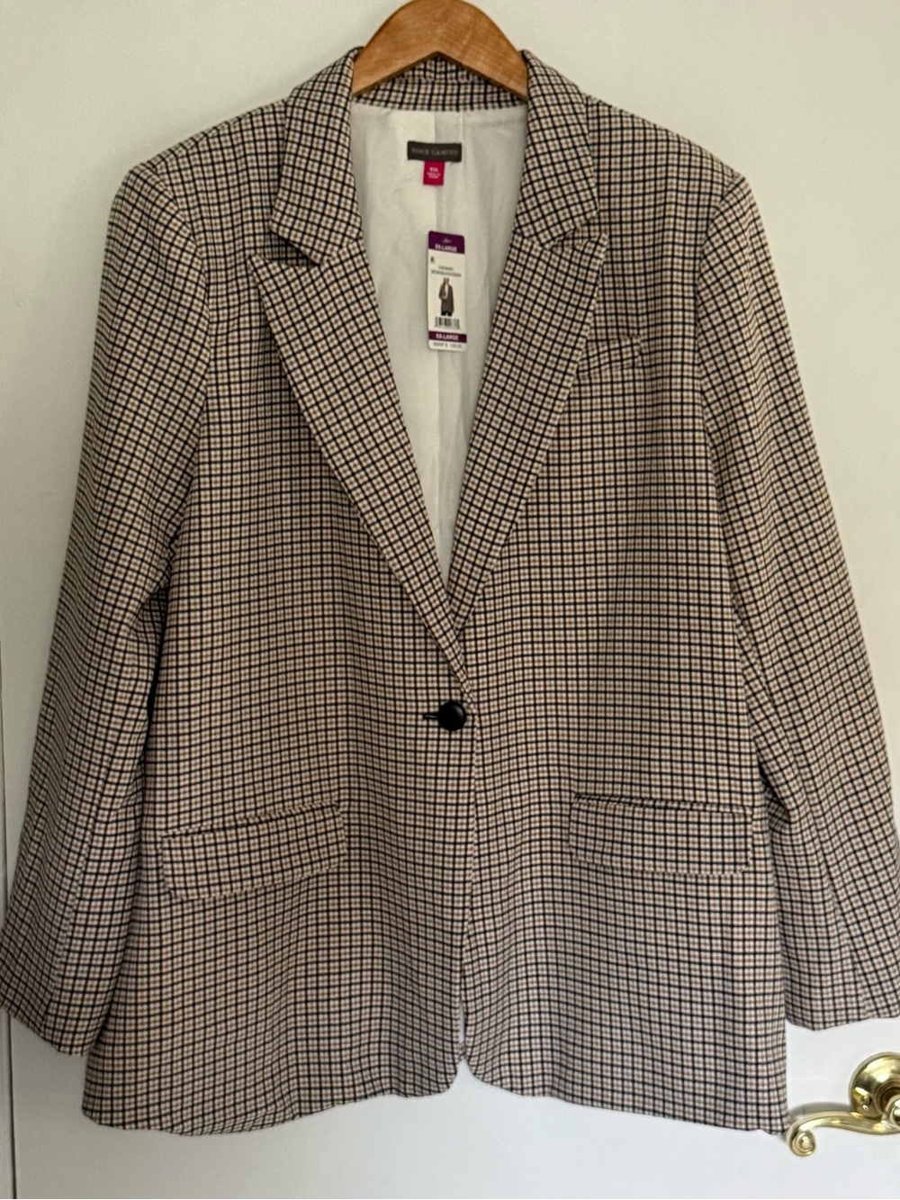 Vince Camuto Women’s Brown Black Cream Plaid Blazer Single Breasted Size XXL